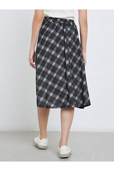Styli Checked Print A-Line Midi Skirt