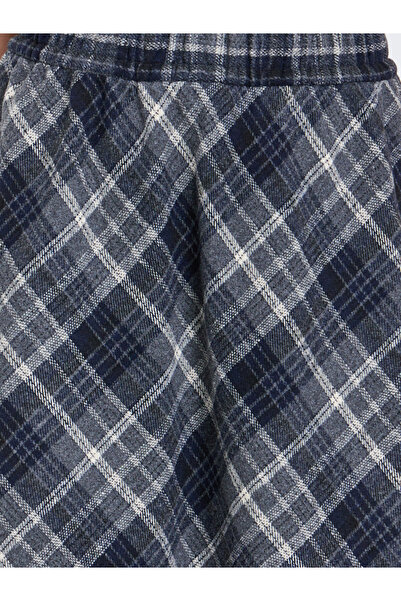 Styli Checked Elastic Waistband A-Line Midi Skirt