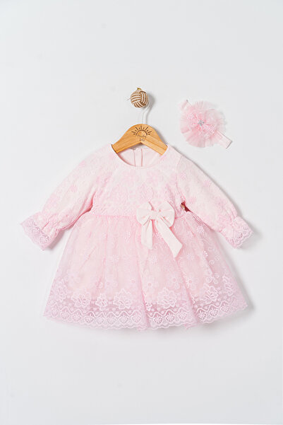 Miniday Baby Kız Bebek Mevlütlük Elbise Bandanalı Dantelli