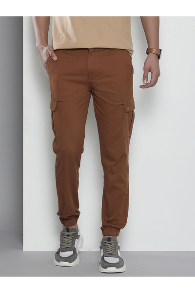 The Indian Garage Co By Styli Men Rust Solid Slim Fit Cargo Pants