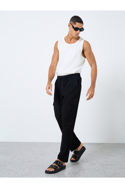 Styli Men Linen Blend Straight Leg Plain Trousers