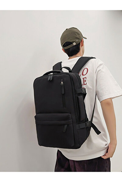 Take Two By Styli Black Travel Solid Zip Closure Backpack