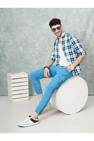 The Indian Garage Co By Styli Men Blue Mid Rise Slim Fit Cargo Pants