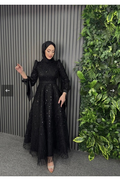 VAIMONI MODA Vittoria Kolu Fiyonk Boncuk İşlemeli Abiye