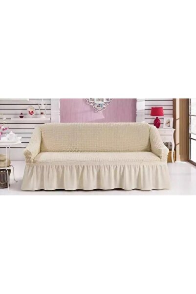 Sale4u Husa pentru canapea 3 locuri – Creponata cu Volane – Crem