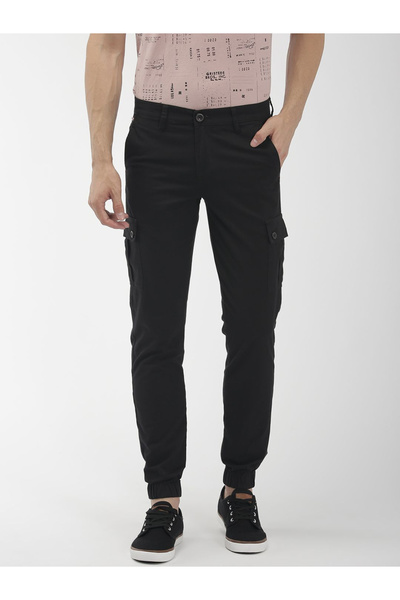 The Indian Garage Co By Styli Men Black Mid Rise Slim Fit Cargo Pants