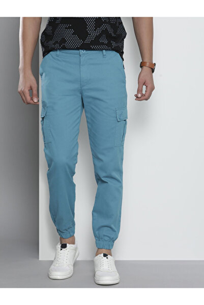 The Indian Garage Co By Styli Men Blue Solid Slim Fit Cargo Pants