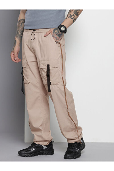 The Indian Garage Co By Styli Men Beige Relaxed Fit Utility Solid Joggers