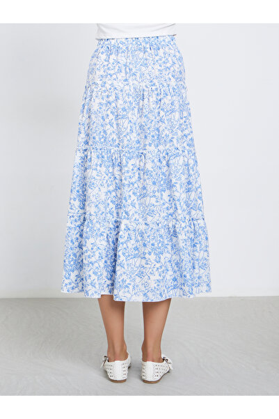 Take Two By Styli Floral Print Elastic Waist A-Line Midi Skirt