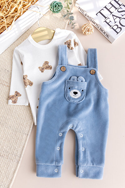Babymod Figured Winter Velvet Baby Boy Salopet Jumpsuit Set