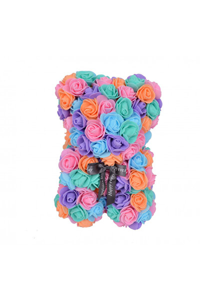 velve Πολύχρωμο λουλουδάτο αρκουδάκι από τριαντάφυλλα 25 εκ., χειροποίητο, κο...