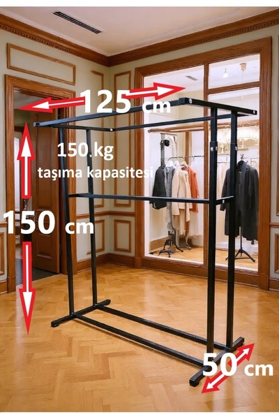 HOMEBELLA Premium 150 cm Çelik Konfeksiyon En 125 cm Elbise Askılık Tekerlekl...