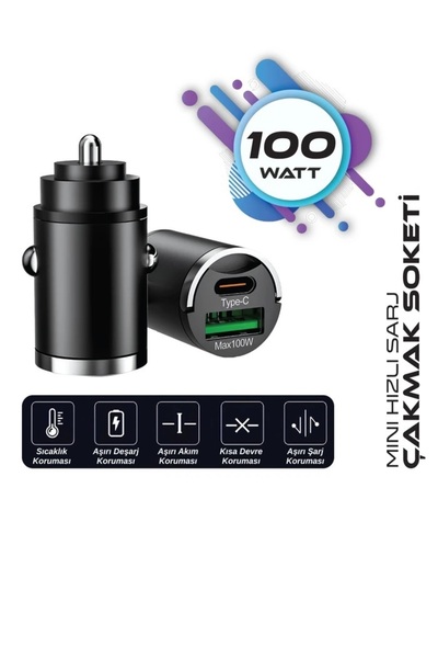 REPLAX Araç Çakmak Sarj Soketi Mini Hızlı Sarj 100w USB + TYPE C