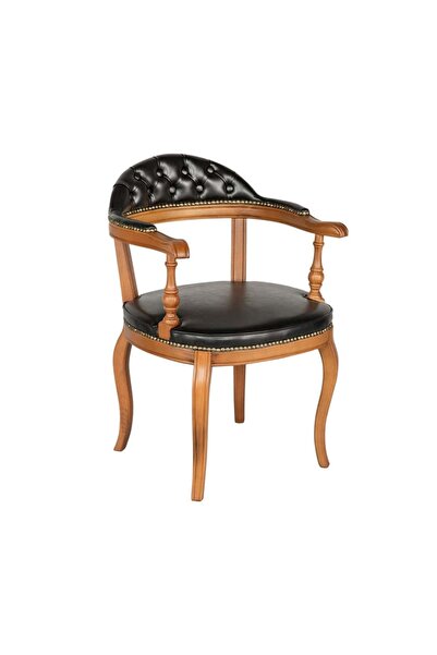 Meser Mobilya OCTOPUS NATUREL SİYAH DERİ AHŞAP ÇALIŞMA MAKAM SANDALYESİ