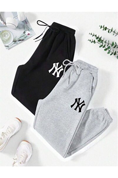 Le Vion 2-li Pantaloni de trening jogger cu imprimeu minimalist, cu picior el...