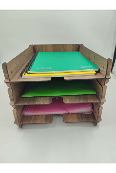 WOODIVA AHŞAP منظم ملفات خشبي لسطح المكتب مع 3 أقسام قابلة للتعديل