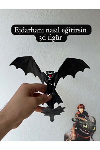 3DLİ 20 cm Dişsiz (Toothless) Ejderha Figürü - PLA Plastik Dekoratif Heykel