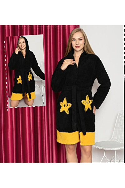 Star Fashion Halat dama cocolino, cu gluga si cordon in talie, imprimeu vesel