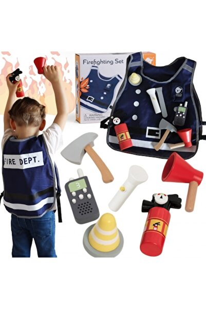 CIUPIGo Set de joaca Micul Pompier din lemn, 8 piese, educativ pentru copii, ...