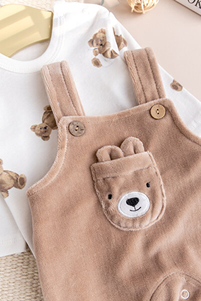 Babymod Figured Winter Velvet Baby Boy Salopet Jumpsuit Set