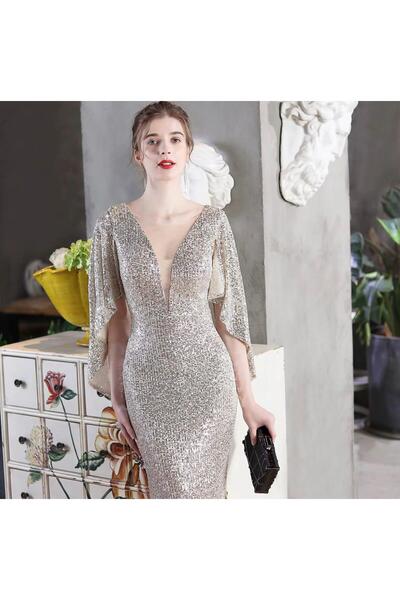 elissaa V YAKA MELEK KOL PULPAYET ABİYE ELBİSE