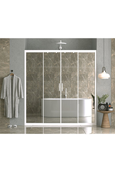 PointPro Point Duşakabin 176 Cm 2 Sabit 2 Sürgü İki Duvar Arası Aynalı Reflekte Cam Beyaz Profil 6mm