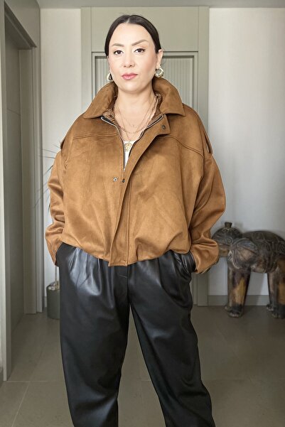 Butik Didem Sakinci Suede Bomber Jacket Soft Textured Oversize