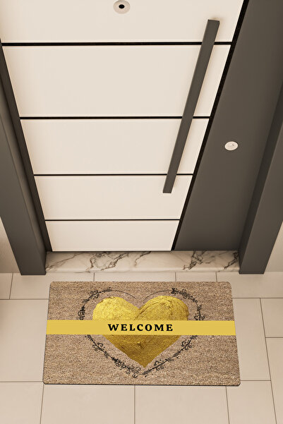 Dormot High Quality Digital Printing Brown, Standard, Double Heart Welcome Themed Doormat