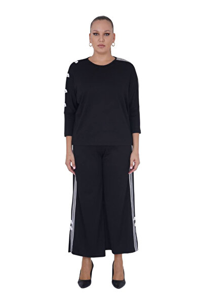 Darkmen Women's Plus Size Black and White Striped Bottom Top Half Sleeve Two-...