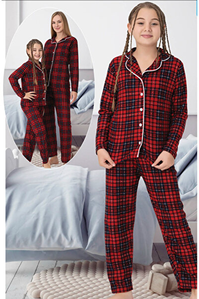 ANGEL VALESKA طقم بيجامة للأم والابنة بأكمام طويلة وأزرار منقوشة