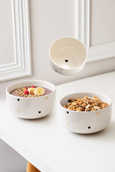 SİNEM YAMAN HOME Gold Heart 12 cm 2-Piece Bowl Set/ Handmade Ceramic Bowl