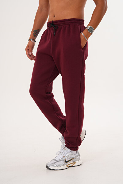 BigBrossBoutique Ανδρικό μπορντό παντελόνι με ελαστικό πόδι με 3 κλωστές