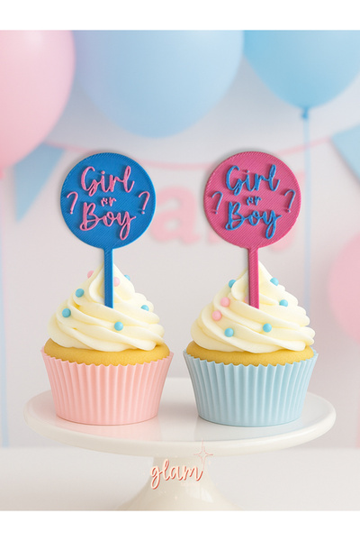 GLAM DEKORASYON Cinsiyet Partisi Pembe&Mavi 4lü Cupcake Kek Tatlı Süs Babysho...