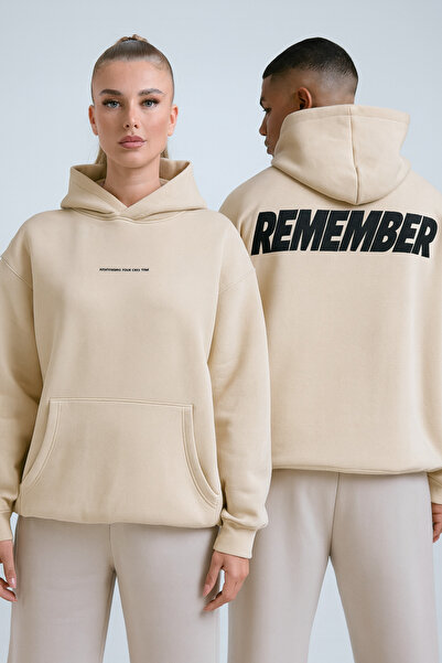 CLASSY.MODA Unisex Remember Text Printed Hooded Oversize 3 Thread Sweatshirt ...