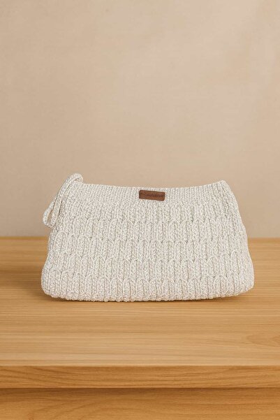 Ada Kostüm Tasarım Lunaria Silver White Knitted Clutch Bag (Lined)
