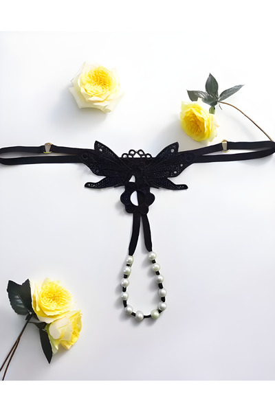 SİENNA SECRET String İncili Kelebek Külot Siyah