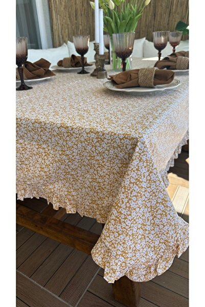 Decamor home Sarı Mini Çiçekli Fırfırlı Masa Örtüsi