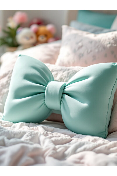 JACA Bowknot Appearance Decorative Linen Fabric Pillow with Filling Bowknot Ribbon Gift Pillow Cushion Pillow