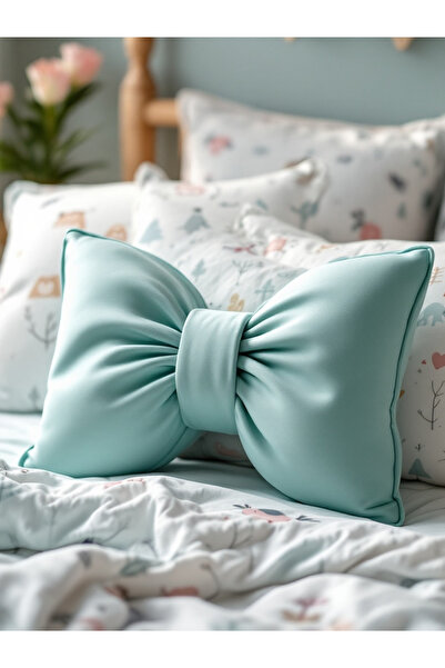 JACA Bowknot Appearance Decorative Linen Fabric Pillow with Filling Bowknot Ribbon Gift Pillow Cushion Pillow