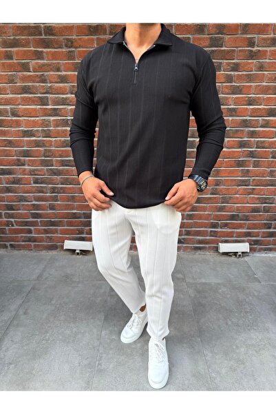 Baycombine35 Ανδρικό σετ αθλητικής φόρμας με κάθετες ρίγες από ύφασμα Ottoman με λεπτομέρεια με φερμουάρ