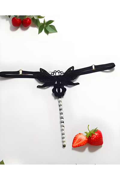 SİENNA SECRET String İncili Kelebek Külot Siyah