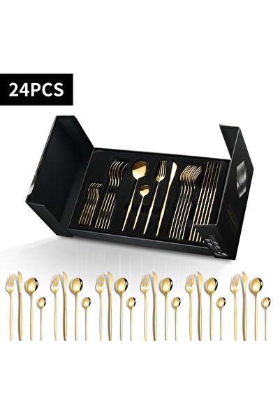 Hope 24-Piece Golden Luxury Stainless Steel Cutlery Set, Spoon Fork Knife, Mirror Polished (Modern)