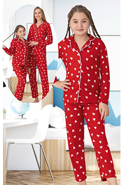 ANGEL VALESKA طقم بيجامة للأم والابنة بأكمام طويلة وأزرار بنقشة قلب