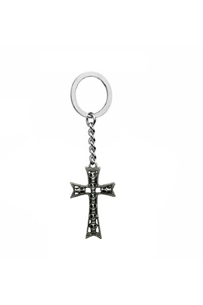 Herşey Nota Skull Detailed Gothic Cross Unisex Keychain – Dark and Mystical Design
