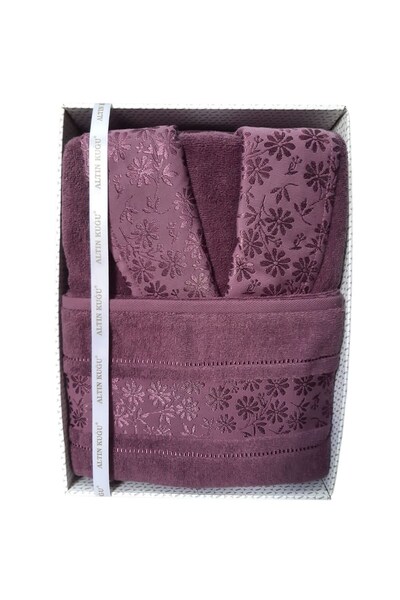 Özdilek Blossom Shawl Collar Bathrobe + Head Towel - Size m