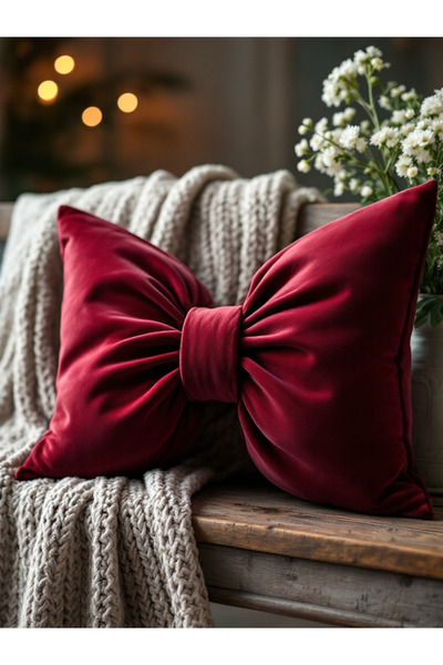 JACA Kadife Fiyonk Görünümlü Dekoratif Yastık Dolgulu Fiyonk Kumaş Hediye Yastık Kırlent Minder