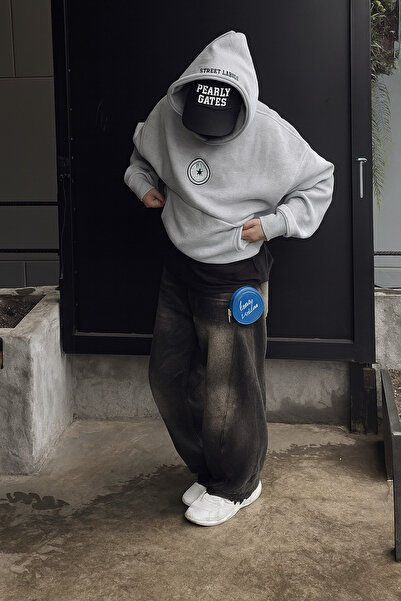 CLASSY.MODA سترة بقلنسوة بثلاثة خيوط مع جيب على شكل كنغر - مطبوعة بشكل دائري ...