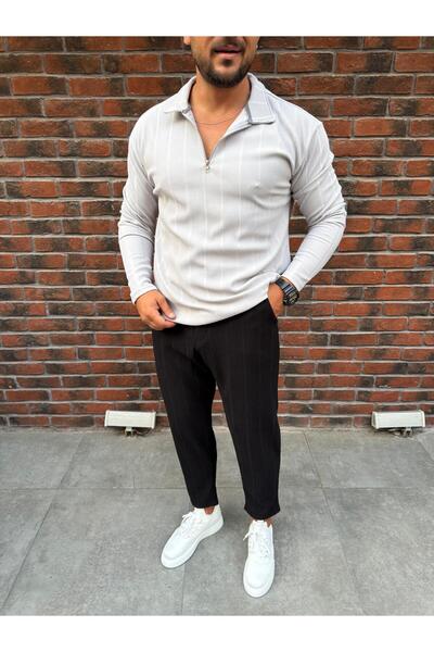 Combineman35 Мъжки спортен екип с вертикални ивици, от османска тъкан, с цип