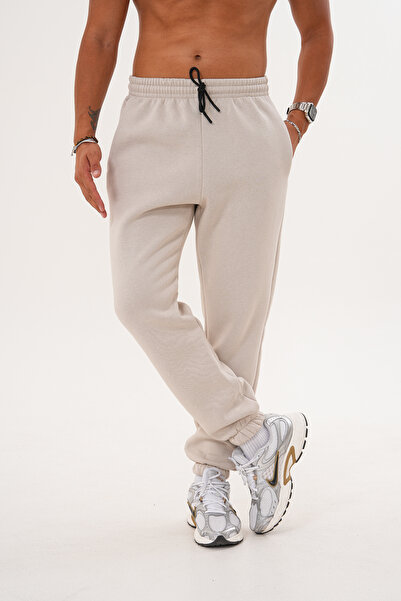 BigBrossBoutique Ανδρικό μπεζ φούτερ με ελαστικό πόδι με 3 κλωστές