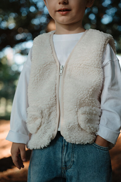 Lollie Baby&Kids Teddy Peluş Çocuk Bebek Yelek - Krem